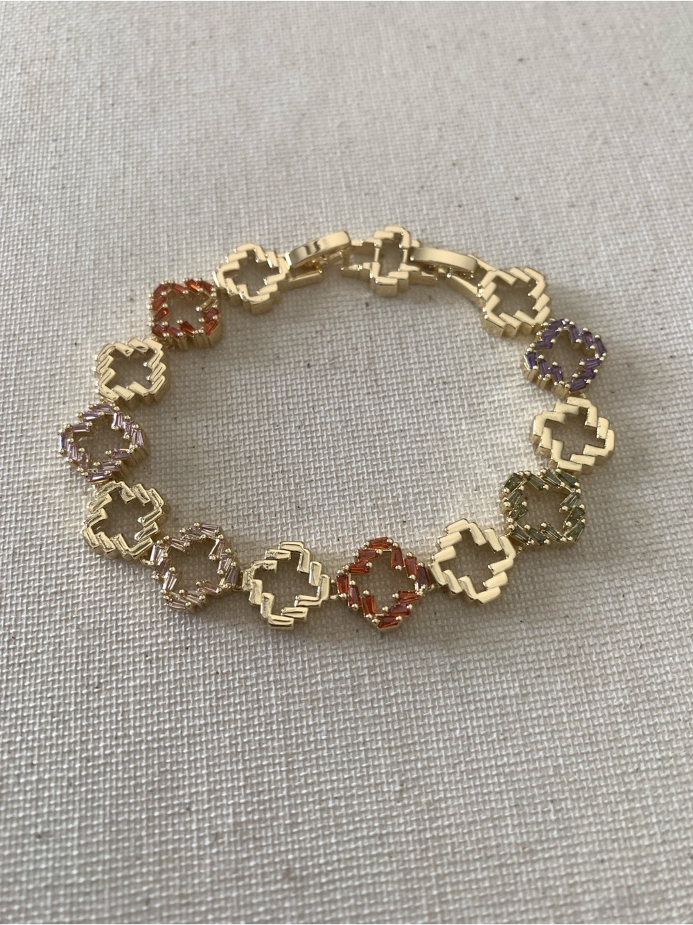 Gold Multicolor Clover Link Bracelet